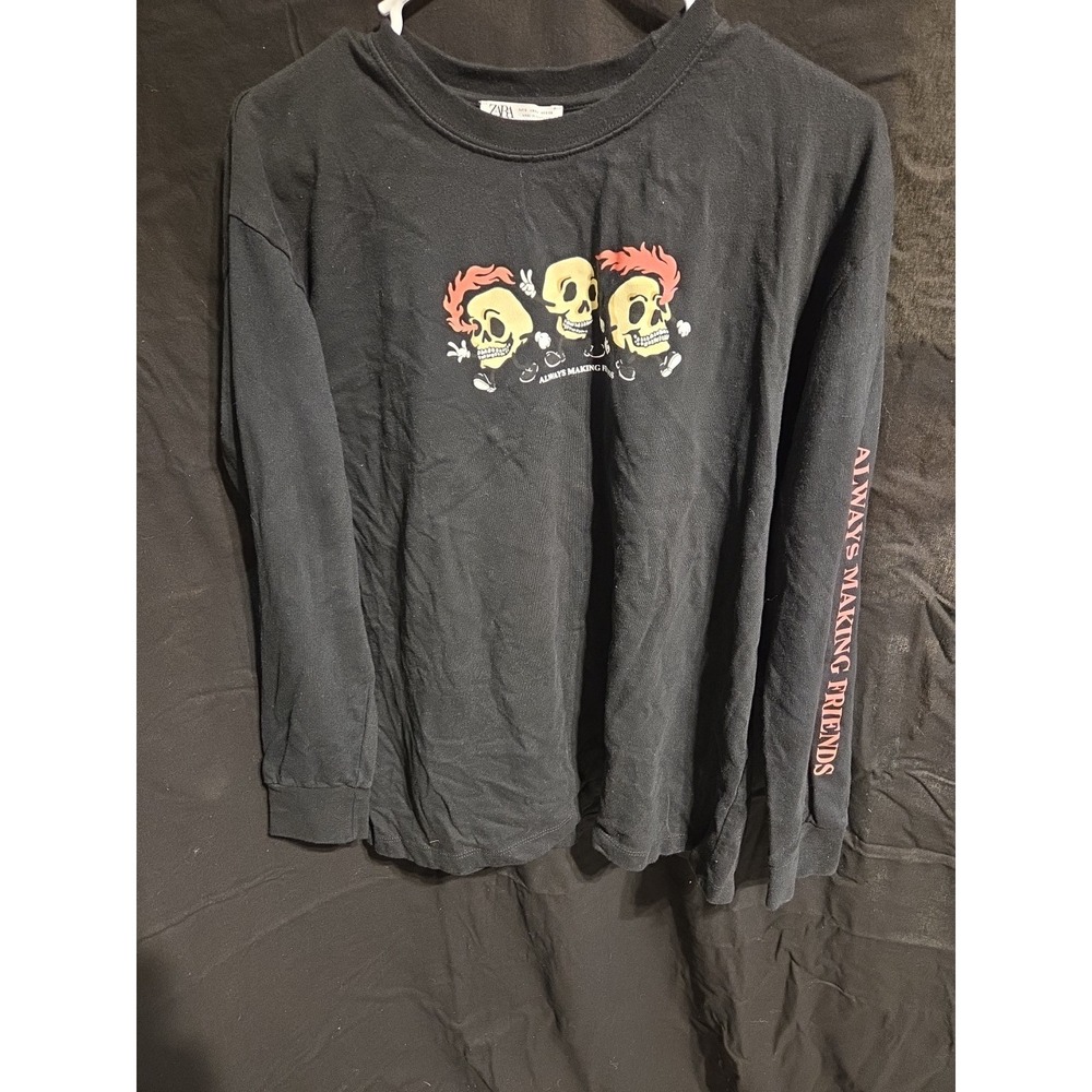 Zara Always Making Friends Simple Blacknlong Sleeve T-shirt Size Small - Picture 1 of 4